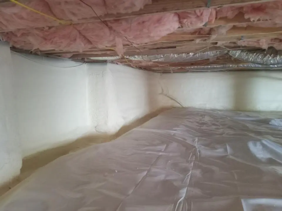 Crawl space encapsulation with closed-cell spray foam for Commercial Roof Restoration in West Rockhill